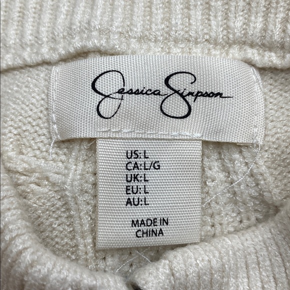 Jessica Simpson Off-White Cable Knit Full Zip Cardigan Sweater Size Large - Picture 4 of 6